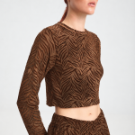 Μπλούζα Κοντή με Μακρύ Μανίκι και Animal Print