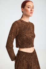 Μπλούζα Κοντή με Μακρύ Μανίκι και Animal Print